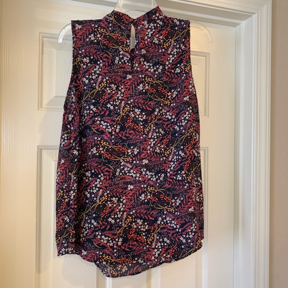 NWT L LOFT Floral Tie Neck Shell - Picture 6 of 8